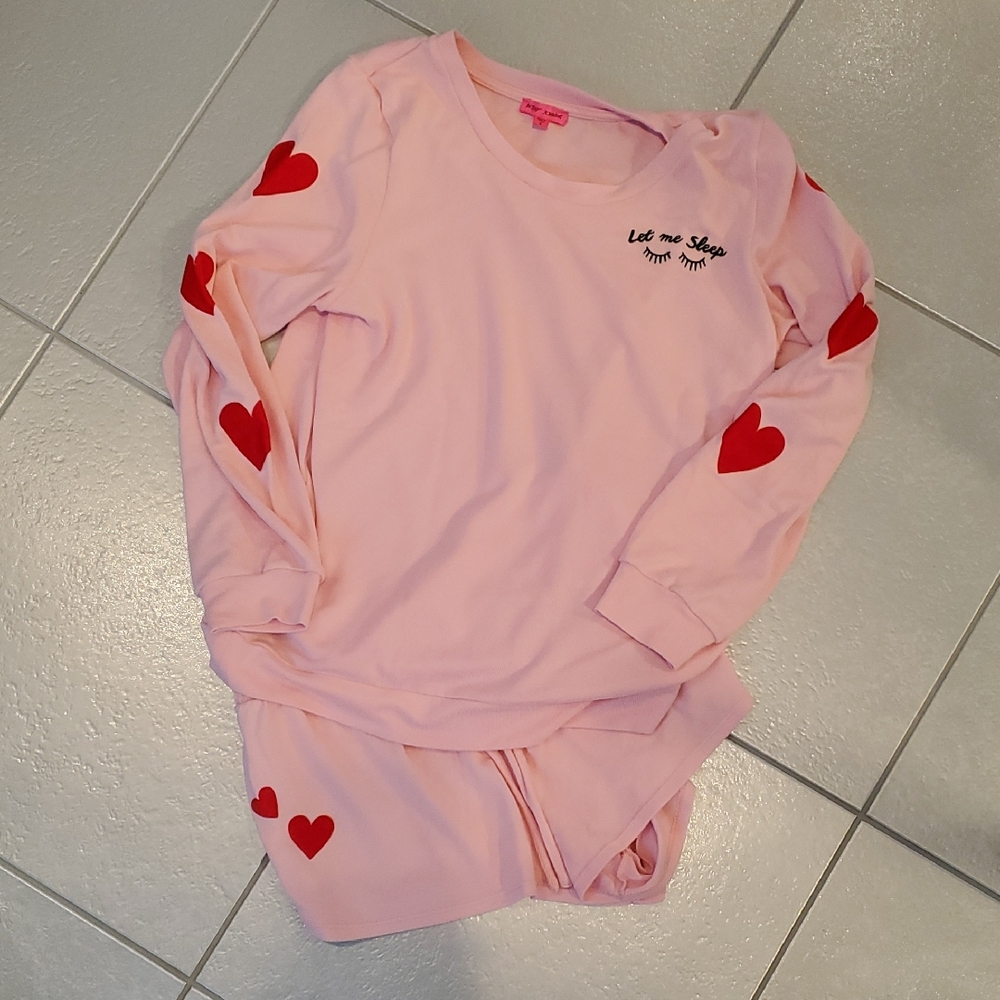 Betsey Johnson Pink Pajama Set with Red Hearts